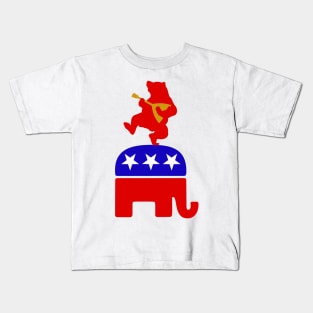 Russian Bear With Balalaika Dancing on Republican Elephant Kids T-Shirt